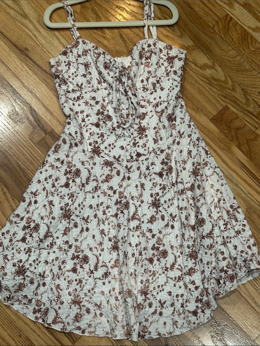 Full Tilt White Dress with Brown Floral Print and Adjustable Straps